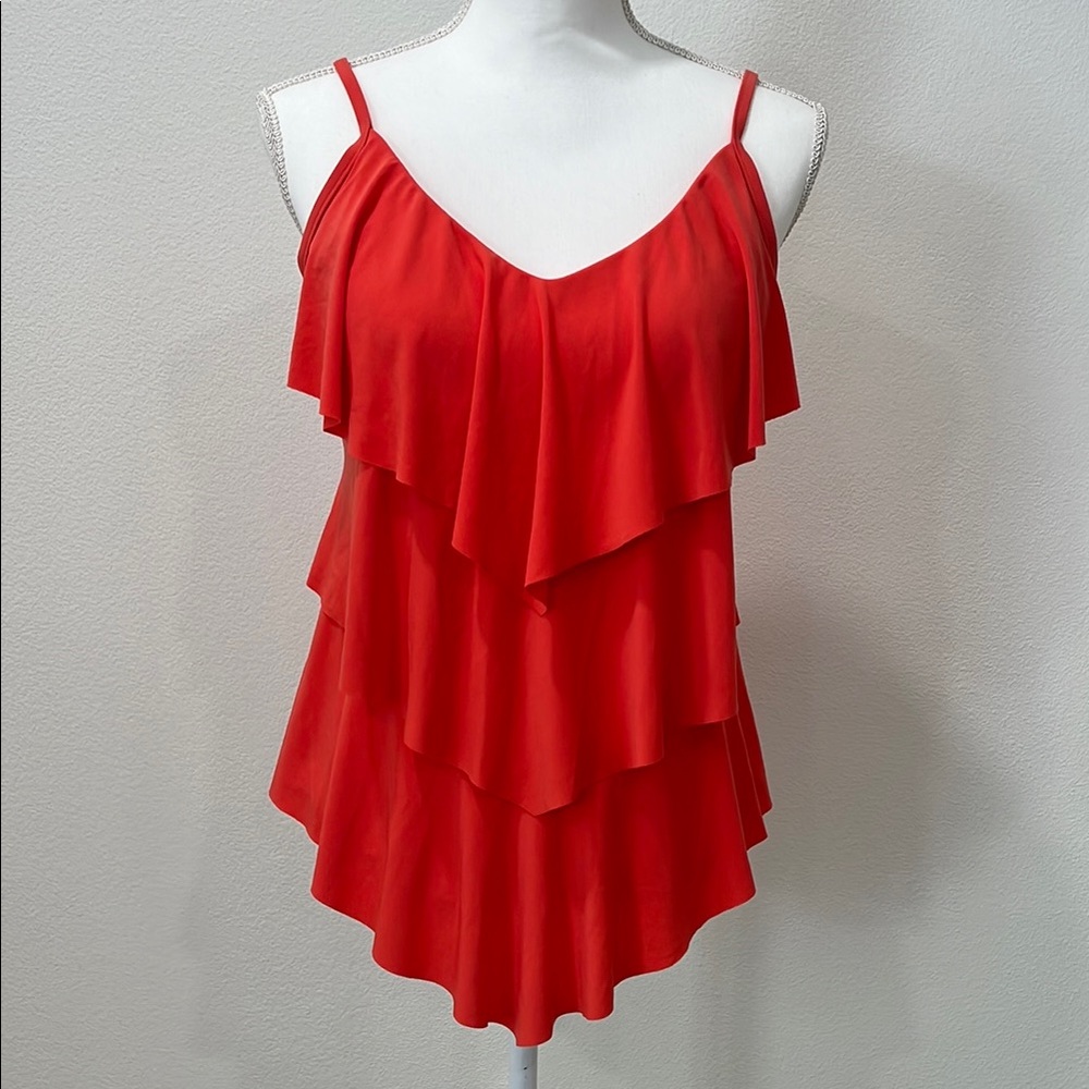 Magicsuit Front Drape Vibrant Coral Tankini Ruffled Swim Top Sz 14